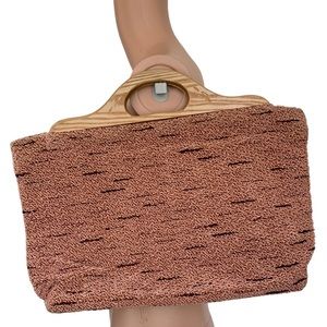 Vintage Knit Bag Shopping Market Brown Crochet Knitting Storage